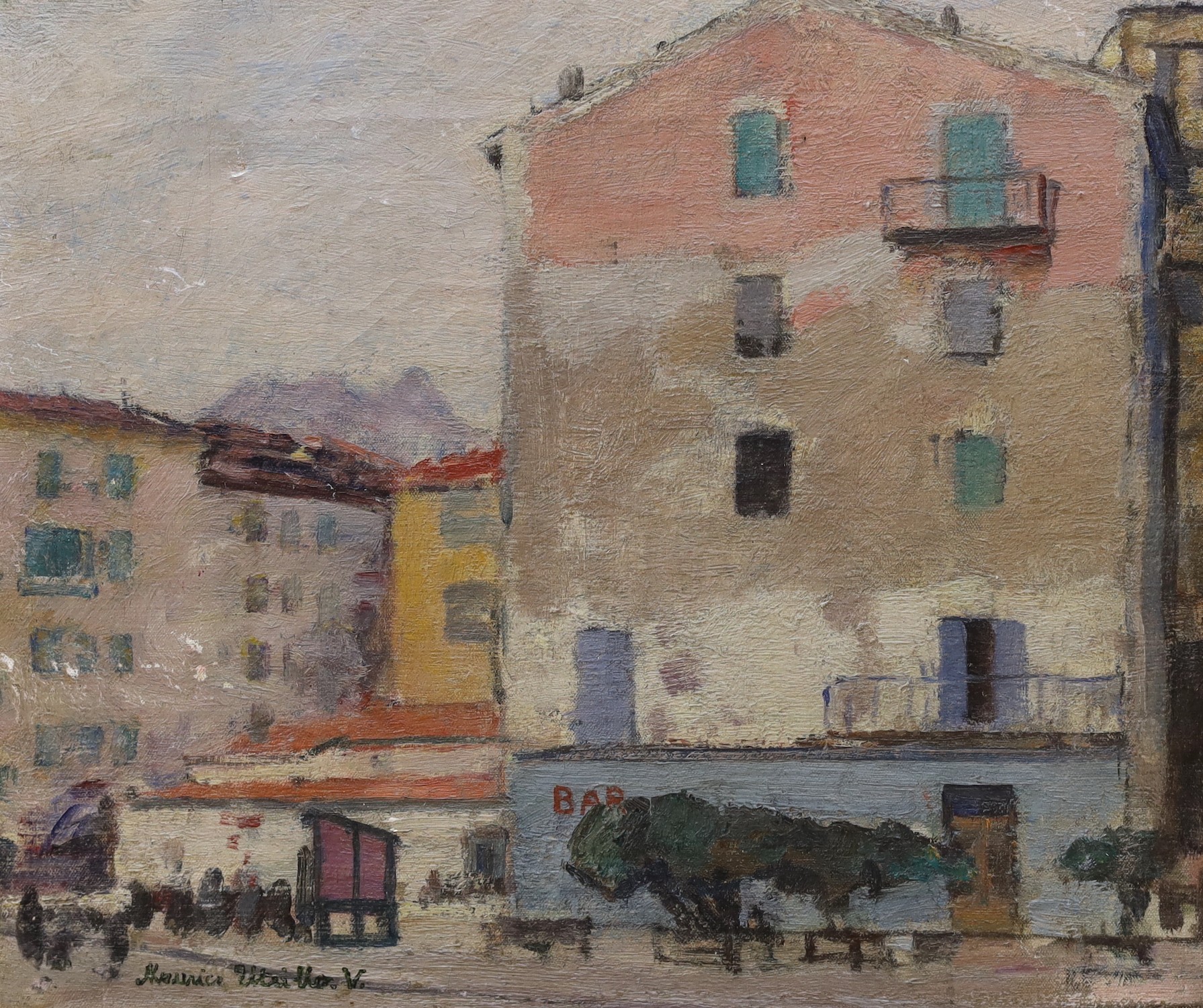 After Maurice Utrillo, oil on canvas, Street scene, bears signature, 30 x 36cm, unframed